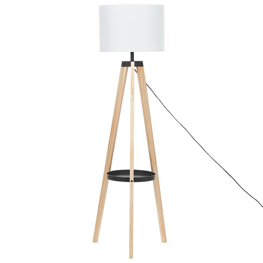Modern Scandinavian Floor Lamp Light Wood Tripod White Fabric Shade Bluff - Light Wood