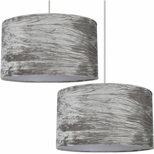 Set Of 2 Grey Crushed Velvet Easy Fit Light Shades - Crushed grey velvet