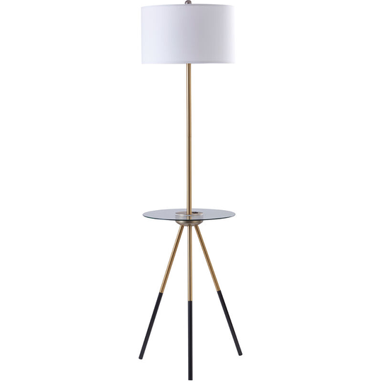 Teamsonhome - Teamson Home Myra Tripod Floor Lamp with Built-in usb Port & Glass Table, Tall Standing Light with White Drum Shade, Modern Lighting