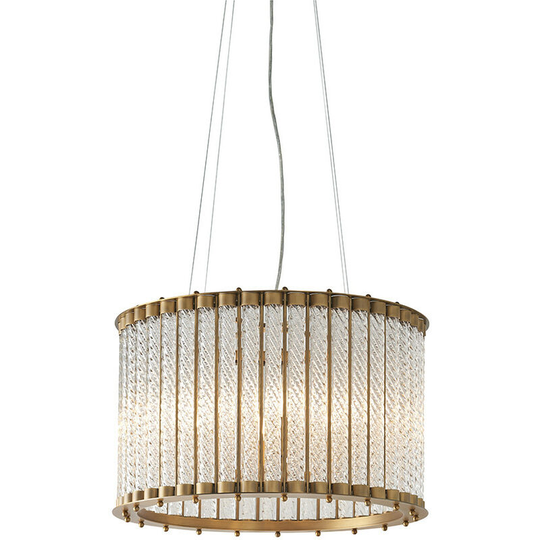 Merano Naples 6 Light Ceiling Pendant Matt Gold Finish & Clear Ribbed Glass