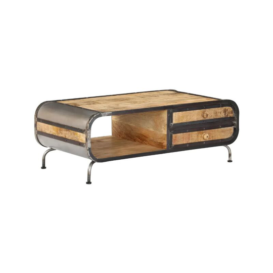 Metal Coffee Table Vintage Industrial Furniture Rustic Solid Wood Storage Shelf