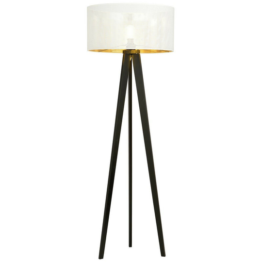 Emibig Aston Black Tripod Floor Lamp with White, Gold Fabric Shades, 1x E27
