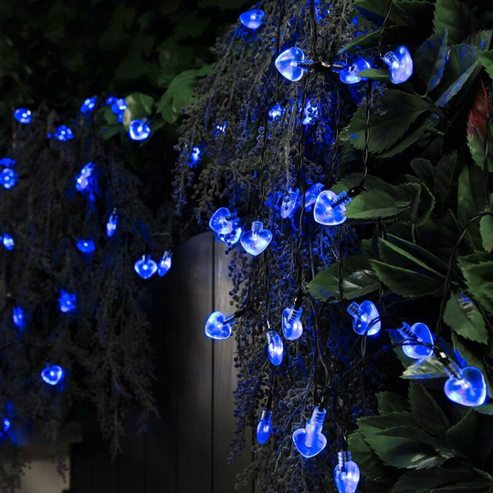 10m Solar Power Blue Heart led Fairy String Lights | Outdoor Garden Decoration - Blue