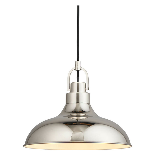 Endon Crofton Dome Ceiling Pendant Light Polished Nickel, Gloss White Inner Shade