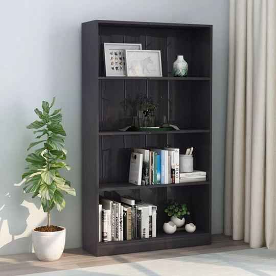 Asupermall - 4-Tier Book Cabinet High Gloss Grey 80x24x142 cm Chipboard