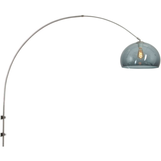 Sienna Sparkled Light Dome Wall Light Brushed Steel, Shade Of Smoked Glass