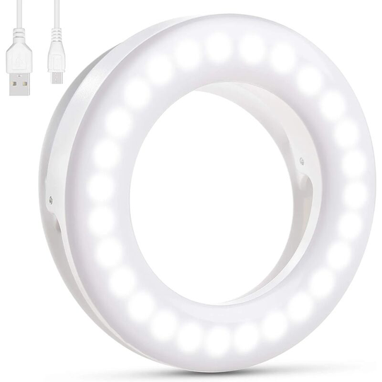 Aougo - Selfie Ring Light [Upgraded], 40 led Rechargeable Selfie Ring Light, Stepless Dimming & 3 Brightness Levels, for Live Stream, TikTok, Vlog,