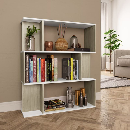 Book Cabinet/Room Divider White and Sonoma Oak 80x24x96cm VD31115 - Hommoo