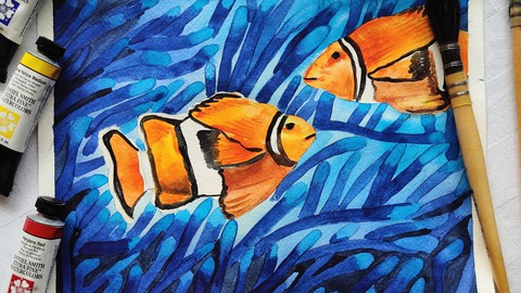 How to draw and paint clown fish