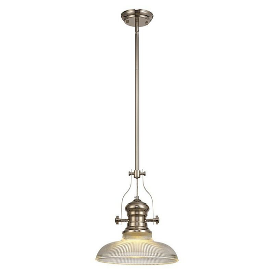 Luminosa Lighting - Telescopic Dome Ceiling Pendant E27 With 30cm Round Glass Shade, Polished Nickel, Clear