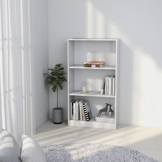 3-Tier Book Cabinet High Gloss White 60x24x108 cm Chipboard - White