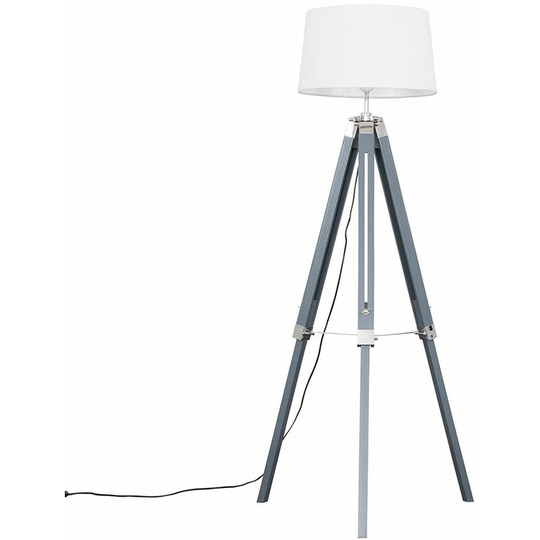 Tripod Floor Lamp Clipper Standing Light in Grey with Doretta Shade - White