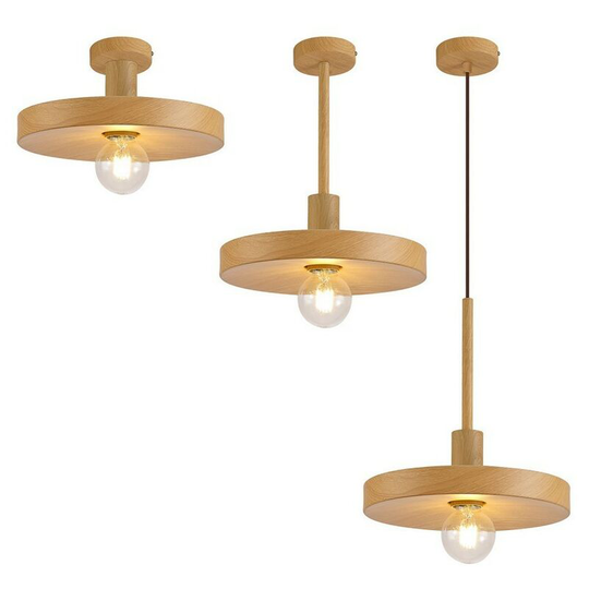 Luminosa Lighting - Single Ceiling Dome Pendant, Adjustable E27, Wood Effect