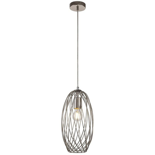 Curved Caged Cylinder Ceiling Pendant, 1 x E27, Polished Nickel - Luminosa Lighting