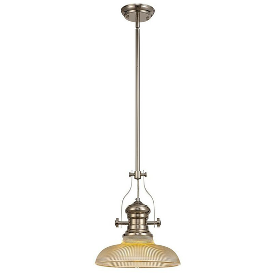 Luminosa Lighting - Telescopic Dome Ceiling Pendant E27 With 30cm Round Glass Shade, Polished Nickel, Amber