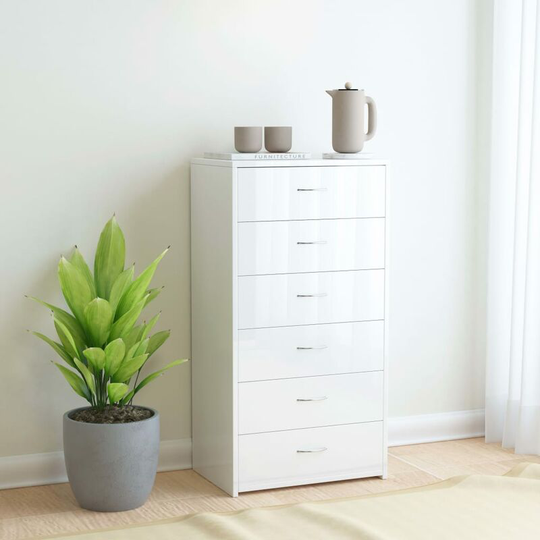 Sideboard with 6 Drawers High Gloss White 50x34x96 cm Chipboard - White