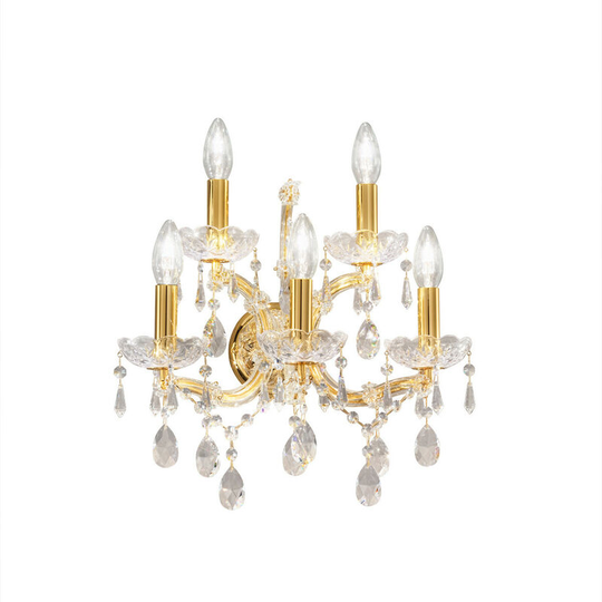 Kolarz Schönbrunn Crystal Candle Wall Lamp 5 Light 24 Carat Gold
