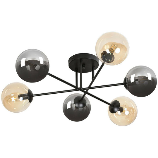 Emibig Lighting - Emibig Brendi Black Globe Multi Arm Semi Flush Ceiling light with Clear, Graphite Glass Shades, 6x E14