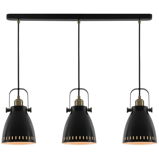 Linear Ceiling Pendant, 3 x E27, Matt Black, Antique Brass, Khaki - Luminosa Lighting