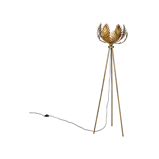 Qazqa - Vintage brass tripod floor lamp - Botanica - Gold/Messing