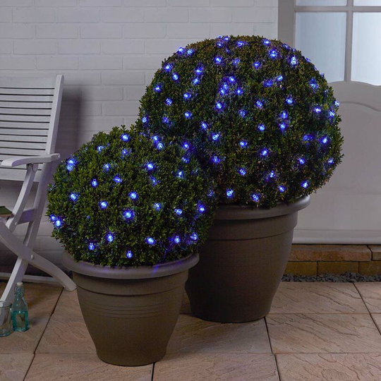 10m Solar Power Outdoor Clear Berry LED Fairy Lights Green Cable Blue | Garden Décor - Blue