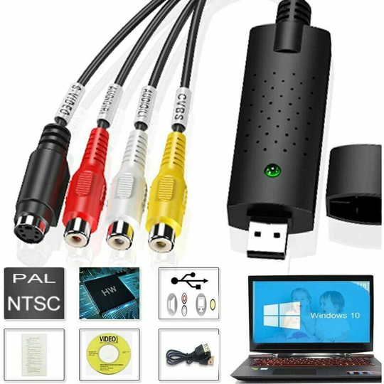 Video Capture Audio Video usb 2.0 Digital vhs Converter vcr Video Capture Box vhs c Hi8 Cassettes Transfer Recorder to dvd Compatible with Win 10 s