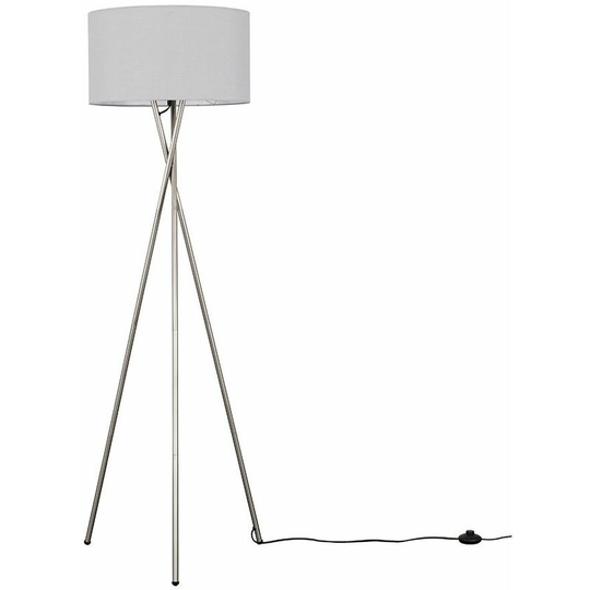 Floor Lamp Tripod Camden Light in Brushed Chrome with Cylinder Lampshade - Cool Grey