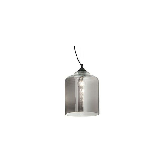 Ideal Lux Bistro' - 1 Light Dome Ceiling Pendant Black, Smokey Grey, Glass Square, E27