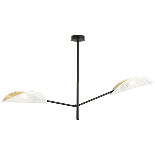 Emibig Vene Black Multi Arm Semi Flush Ceiling light with White, Gold Fabric Shades, 2x E14
