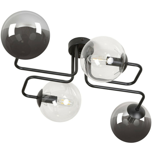 Emibig Lighting - Emibig Brendi Black Globe Multi Arm Semi Flush Ceiling light with Clear, Graphite Glass Shades, 4x E14