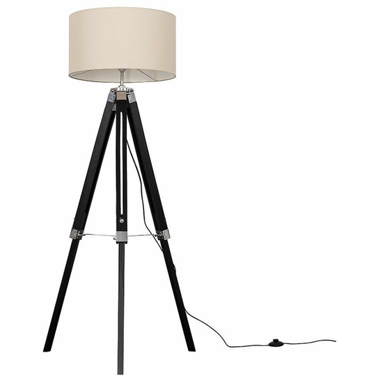 Tripod Floor Lamp Clipper Standing Light in Black with Cylinder Shade - Beige