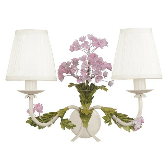 Fan Europe ORTENSIA Twin 2 Light Candle Wall Light Ivory, Fabric 34x29x20cm