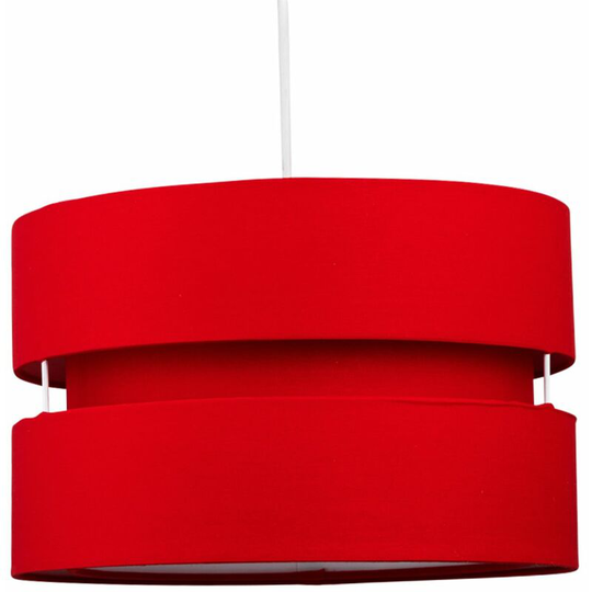 First Choice Lighting - Red Layered Easy Fit Drum Light Shade - Red cotton