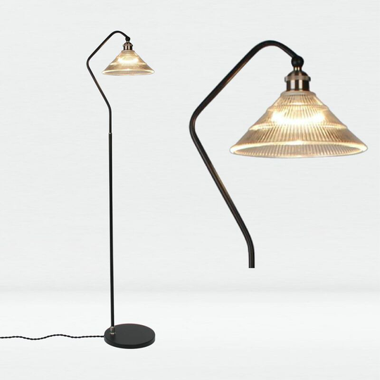 First Choice Lighting - Matt Black With Fluted Glass Floor Light - Matt black with satin nickel plate detail and clear ribbed glass