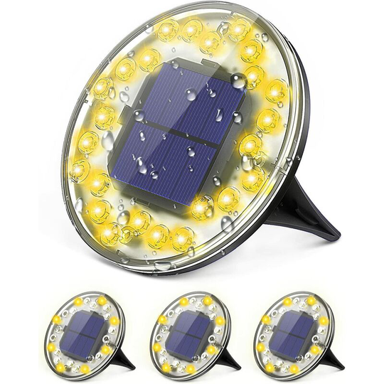 Aougo - Solar Ground Lights, 24 led Solar Powered Outdoor Garden Ground Light, IP68 Waterproof Recessed Outdoor Solar Ground Light, Solar Garden