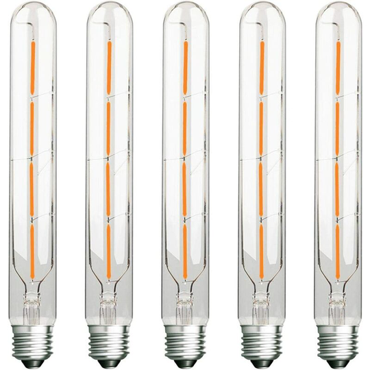 Aougo - Pack of 5 Long Tube Bulbs, Edison led Filament, 4W, 40W Incandescent Equivalent, E27 Base, Warm White 2700K, 400LM, Clear Glass, 360 Lighting
