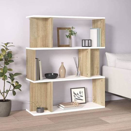 Devenirriche - Book Cabinet/Room Divider White and Sonoma Oak 80x24x96cm - Multicolour
