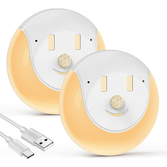 LED Night Light with Motion Sensor - USB Rechargeable - 3 Modes (On/Off/Auto) - Lamp for Bedroom, Wardrobe, Kids Room, Staircase, Basement [2 Pieces]