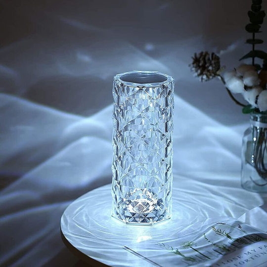 Aougo - Crystal Diamond Table Lamp, Bedside Lamps with Touch Control, usb Rechargeable 3 Adjustable Lighting Colors, Decorative Crystal Night Lamp