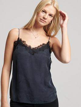 Superdry Studios Eyelash Cami - Navy, Navy, Size 10, Women