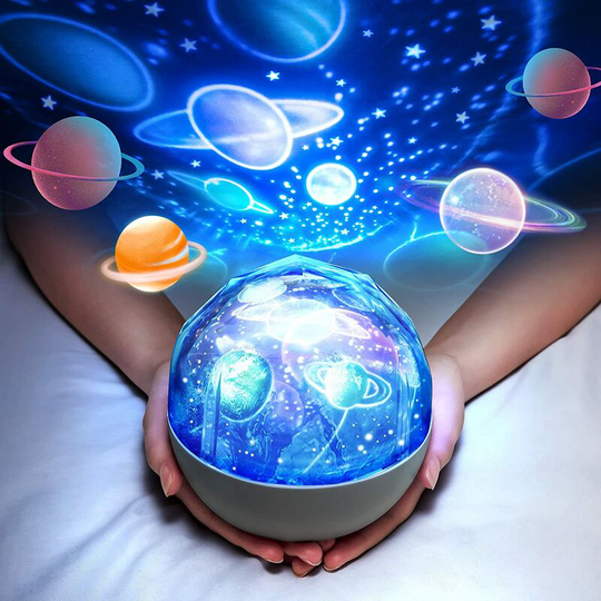 Heguyey - Baby Night Light Starry Sky Projector Solar System Kids Night Light 360° Rotation +5 Themes 12 Colors Planets Star Projection Night Light