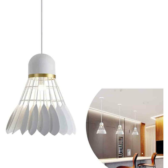 Chandelier ceiling light E27 in wrought iron (without bulb) diameter 20cm, retro industrial style - badminton shape (white)