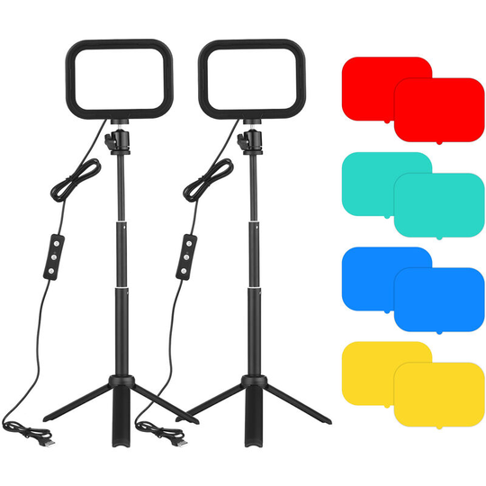 Andoer - PH-04 Compact led Video Light Kit Including 2 * 5600K usb led Fill Light + 2 * Desktop Tripod + 2 * Flexible Metal Ballhead + 8 * Color