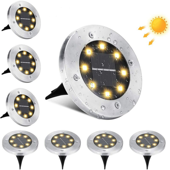Aougo - Solar Lights Outdoor Garden, 8 led Solar Lights Outdoor Waterproof IP65 Stainless Steel Recessed Solar Light for Walkway Yard Lawn Steps