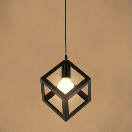 Black Chandelier Shade, Modern Cube Shaped Metal Light Fixture, Industrial Pendant Light Fixture, Living Room Ceiling Light for Bedroom Dining Room