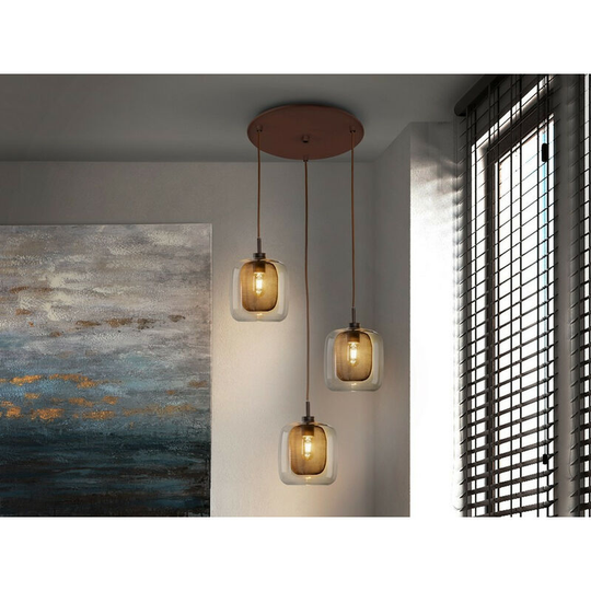 Schuller Fox Modern Cluster 3 Light Pendant Chocholate Colour Mesh with Glass Shade