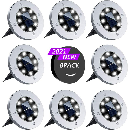 Aougo - Outdoor Solar Lights, 8 Pieces Solar Lights Outdoor Waterproof 8LED Recessed Solar Lights for Walkway (Cool White)
