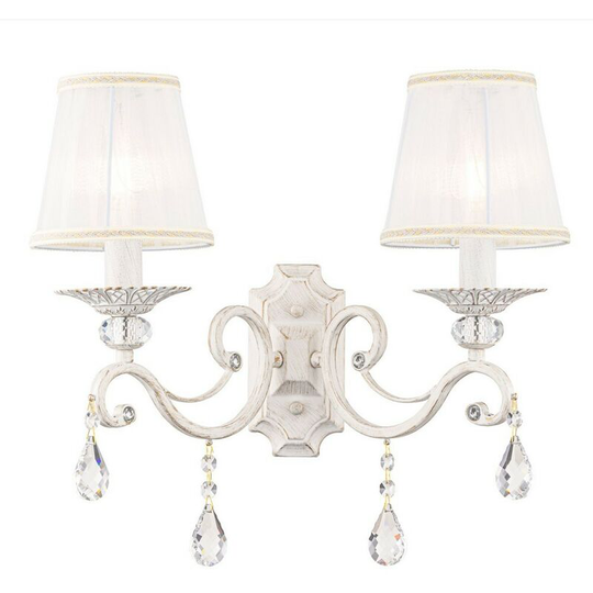 Grace Wall Candle Lamp White with Gold & Crystal, 2 Light, E14