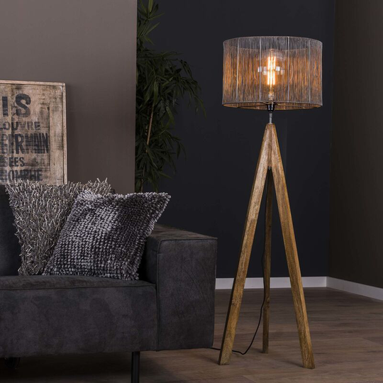 Industrial floor lamp Tripod Wood - Black