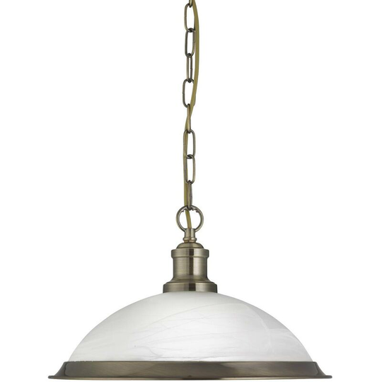 Searchlight Bistro - 1 Light Dome Ceiling Pendant Antique Brass, Acid Glass, E27